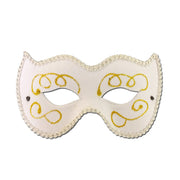 Womans Masquerade Mask White Trimmed With Gold Design