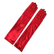 Long Gloves Metallic Spandex - Red
