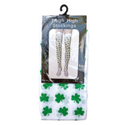 St Patricks Day White Stockings With Green Clovers