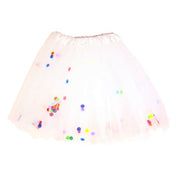 Girls White Tulle Tutu With Mini Pom Poms