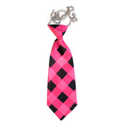 Short Necktie With Pink And Black Tartan