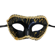 Venetian Masquerade Mask With Gold Trim - Black