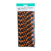 Halloween Paper Straws With Orange Pumpkins - Pack Of 20