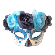 Day Of The Dead Masquerade Mask With Floral Band Blue