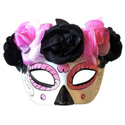 Day Of The Dead Masquerade Mask With Floral Band Black and Pink
