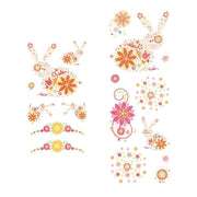 Bunnies And Flowers Pink Glitter Temporary Tattoo