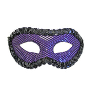 Fishnet Purple Masquerade Mask With Black Sequin Trim