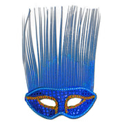 Festive Blue Sequined Masquerade Mask With Tinsel