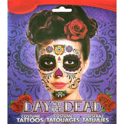 Day of the Dead Colourful Flower Skull Face Temporary Tattoo
