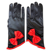 Adult Black Satin Short Gloves With Red Bow