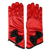 Adult Red Satin Short Gloves With Black Bow