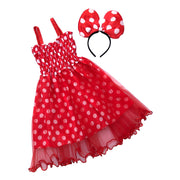 Girls Minnie Mouse Dress With Headband - Red