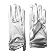 Adult Silver Satin Short Gloves With Pearl Detail