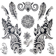 Paisley Feathers Large Temporary Tattoo