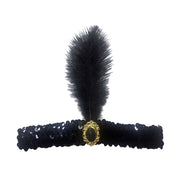 Burlesque Flapper Headband - Black Feather With Stone
