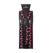 Suspenders - Black with Pink And Red Hearts
