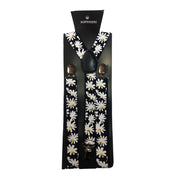 Suspenders - Black with White Flowers