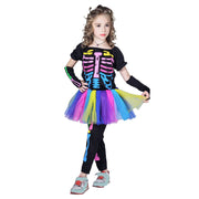 Girls Colourful Skeleton Tutu Halloween Costume
