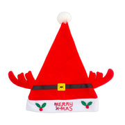 Velvet Merry Christmas Santa Claus Hat With Reindeer Ears