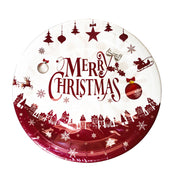 Christmas Paper Plate Maroon Baubles and Town - Pack Of 10