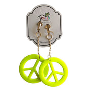 Plastic Neon Peace Sign Earings - Yellow