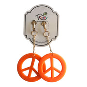 Plastic Neon Peace Sign Earings - Orange