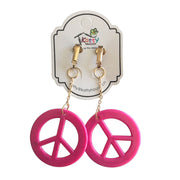 Plastic Neon Peace Sign Earings - Pink