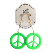 Plastic Neon Peace Sign Earings - Green