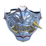 Tusked Beast Quarter Mask - Silver And Red