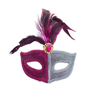 Dual Colour Feather Masquerade Mask - Pink And Silver