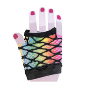 Fishnet Short Fingerless Gloves - Multicolor With Black Outer