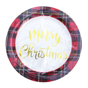 Christmas Paper Plates - Tartan Merry Christmas - Pack Of 10
