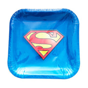Superman Style Square Blue Paper Plates - Pack Of 10